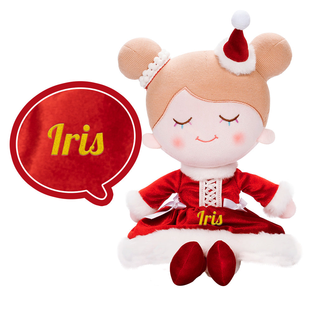 Personnalisée Poupée en Peluche avec Cils Arc-en-ciel en Costume Rouge de Noël