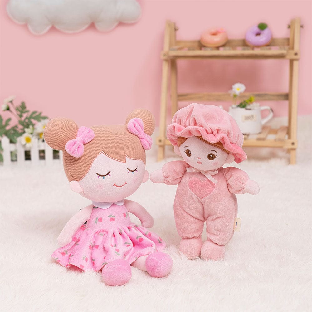 OUOZZZ Personalized Pink Mini Plush Rag Baby Doll Mini + I-Pink