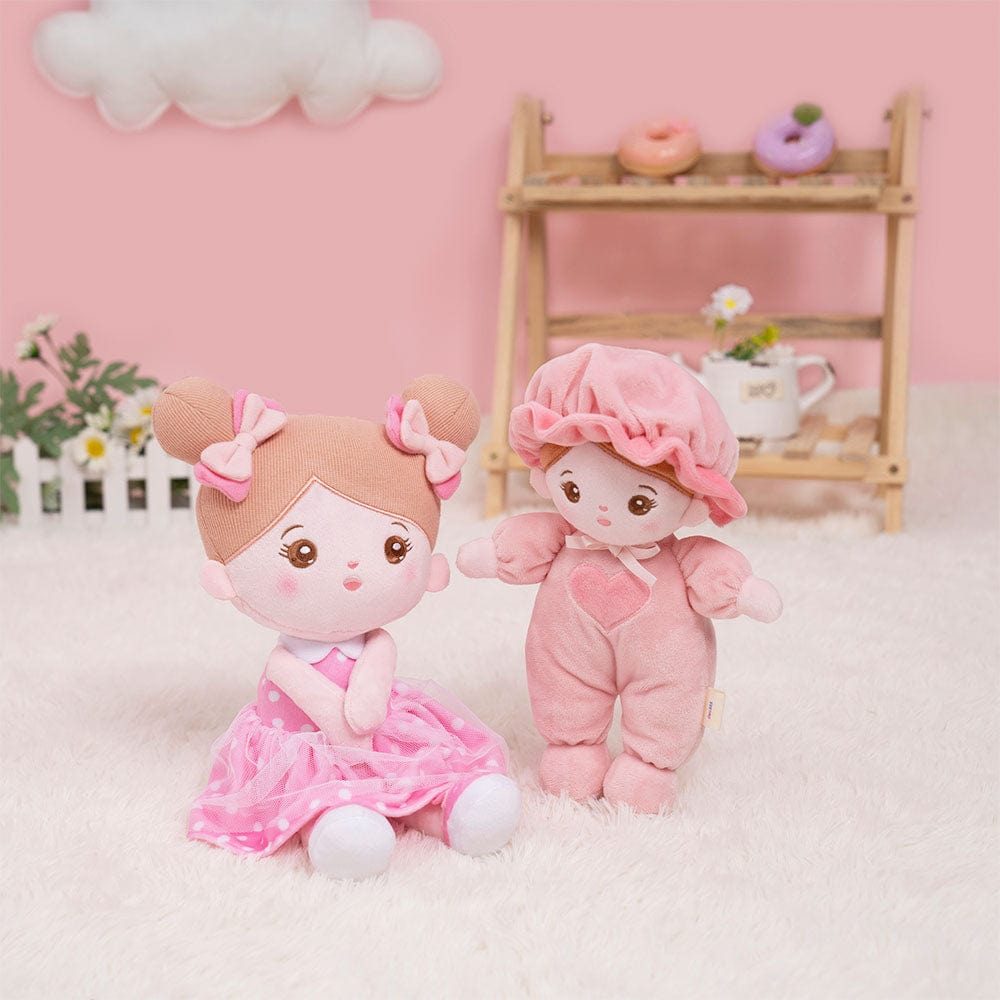 OUOZZZ Personalized Pink Mini Plush Rag Baby Doll Mini + A-Pink