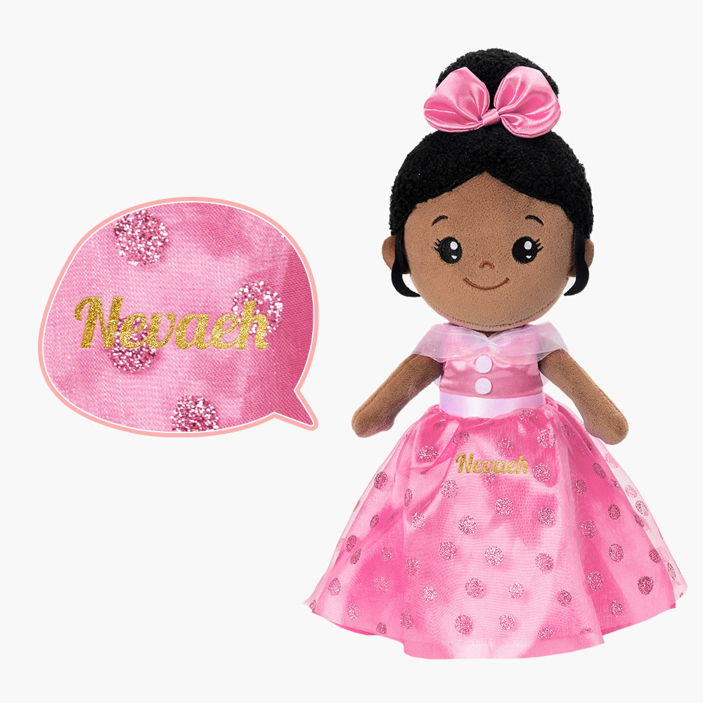 Teint Foncé Personnalisée Poupée en Peluche en Robe Longue Rose