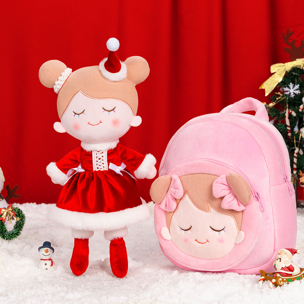 Personnalisée Poupée en Peluche avec Cils Arc-en-ciel en Costume Rouge de Noël