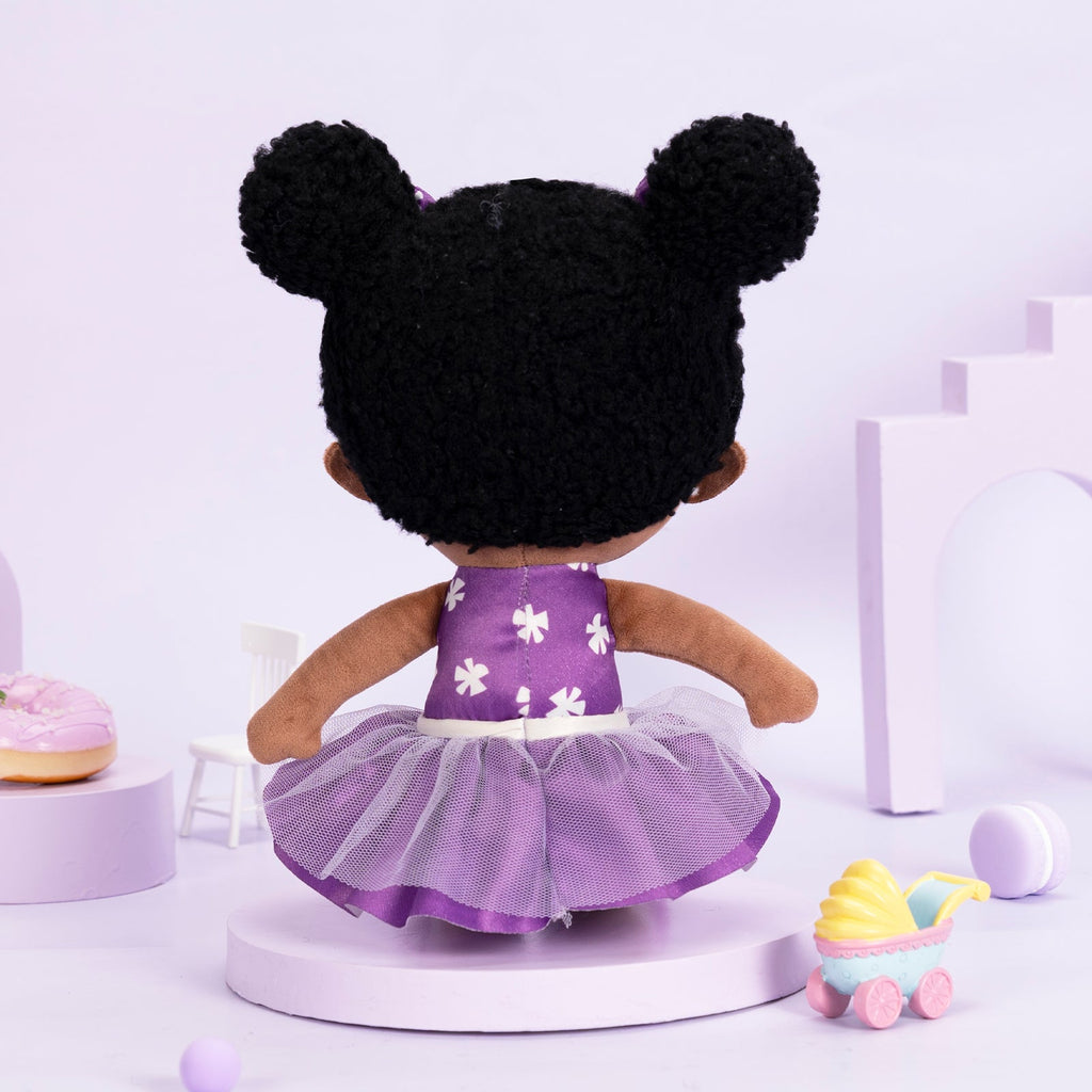 Teint Foncé Personnalisée Poupée en Peluche en Robe Violette