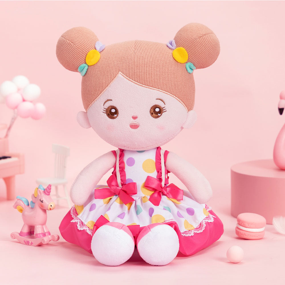 Personnalisée Poupée en Peluche avec Yeux Ouverts en Robe Noeud Rose