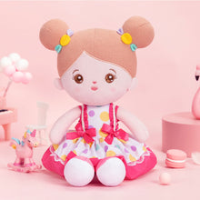 Charger l&#39;image dans la galerie, Personnalisée Poupée en Peluche avec Yeux Ouverts en Robe Noeud Rose