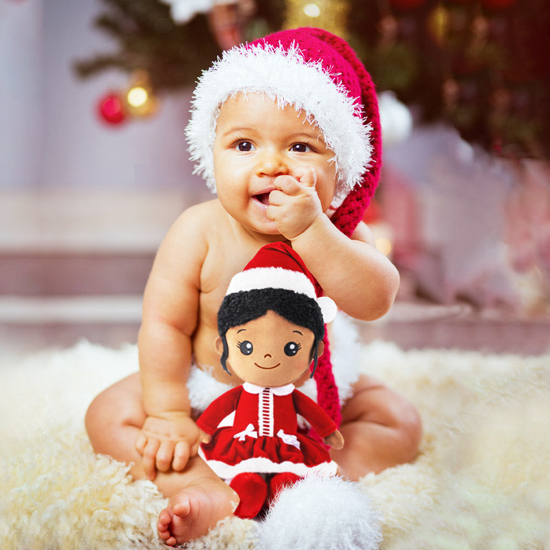 Teint Foncé Personnalisée Poupée en Peluche en Costume Rouge de Noël