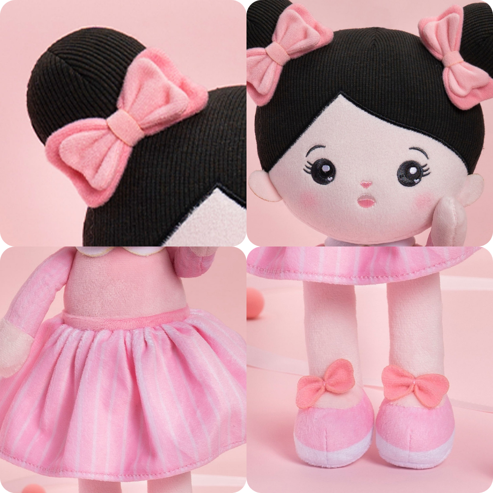 Personnalisée Poupée en Peluche avec Yeux Ouverts aux Cheveux Noirs