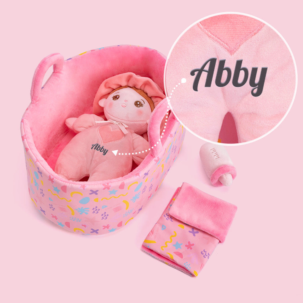 Poupée en peluche personnalisée (27 cm) et coffret cadeau en option