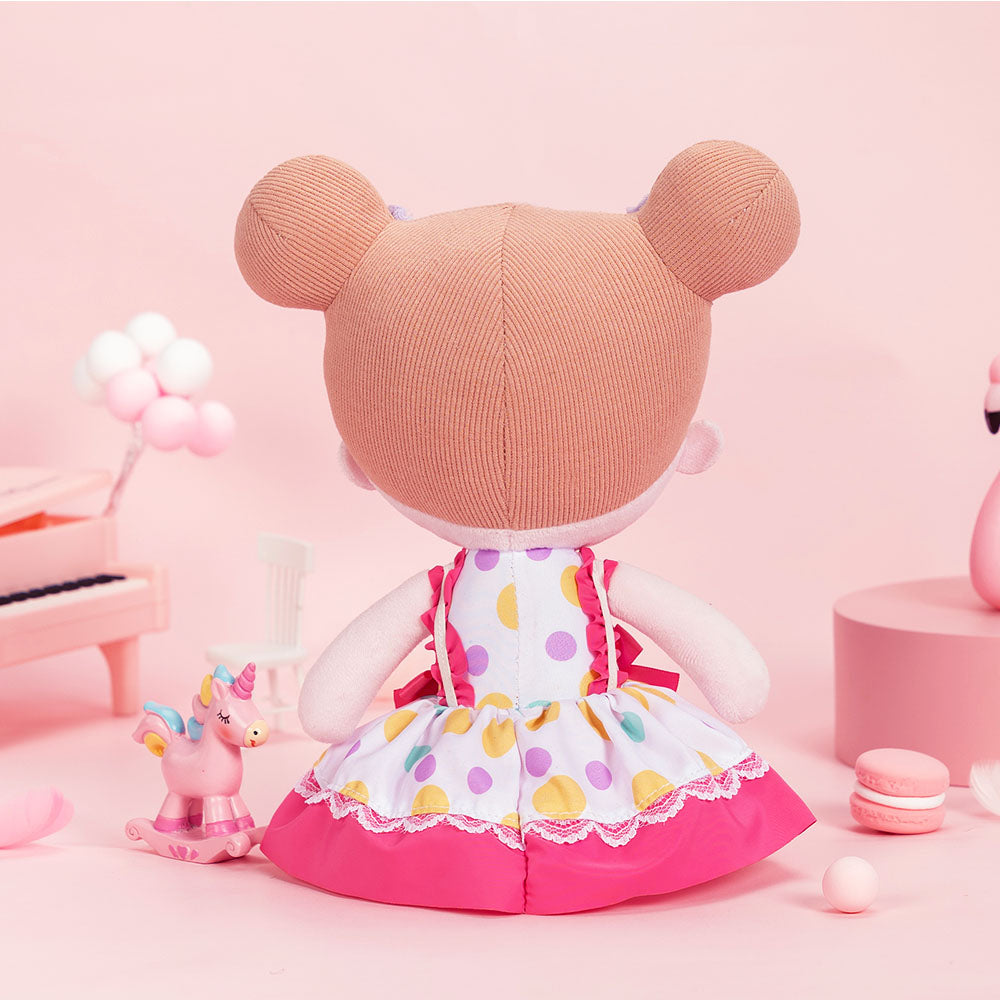 Personnalisée Poupée en Peluche avec Yeux Ouverts en Robe Noeud Rose