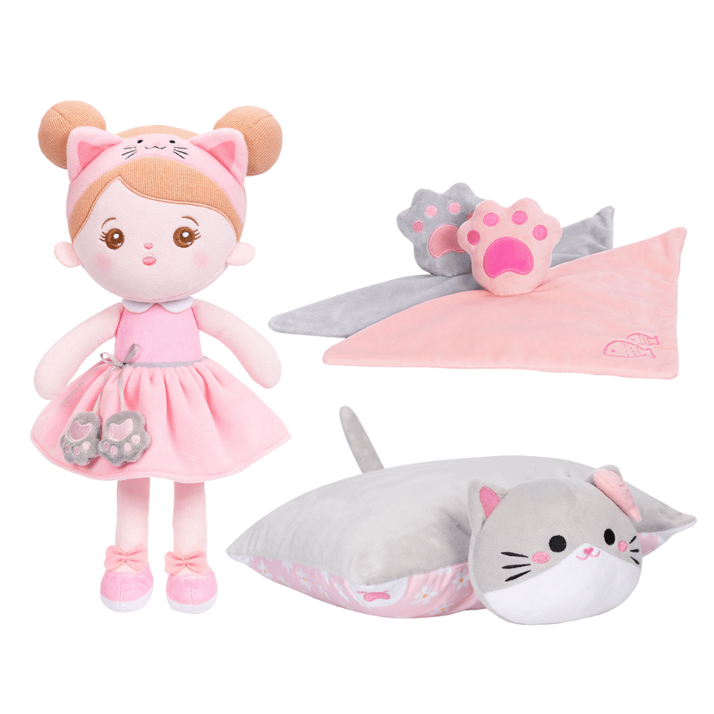 Personnalisée Poupée en Peluche avec Yeux Ouverts de Chat Rose