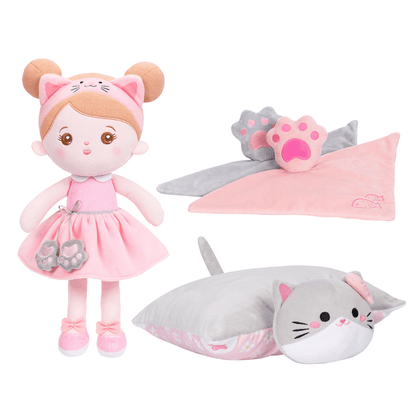 Personnalisée Poupée en Peluche avec Yeux Ouverts de Chat Rose