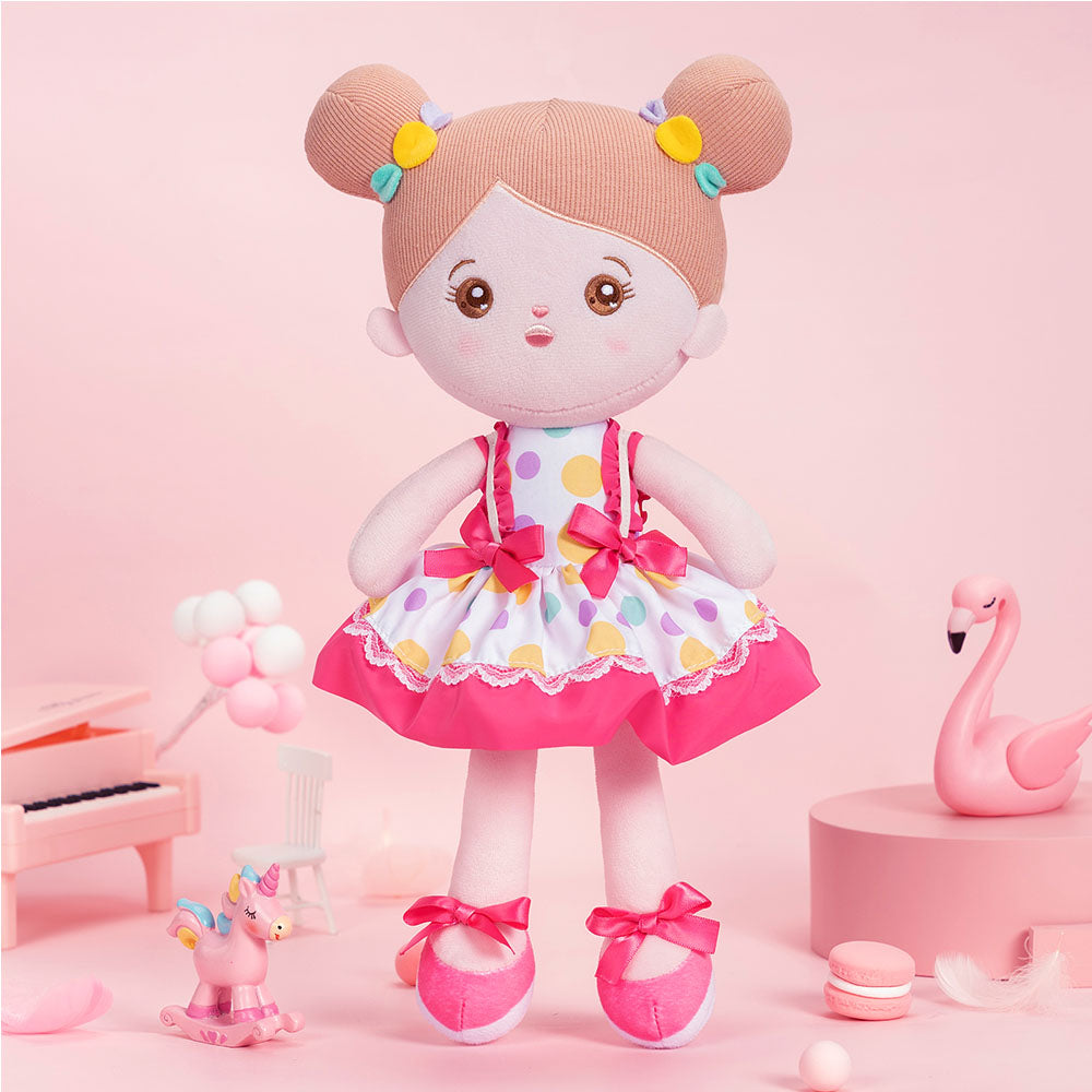 Personnalisée Poupée en Peluche avec Yeux Ouverts en Robe Noeud Rose