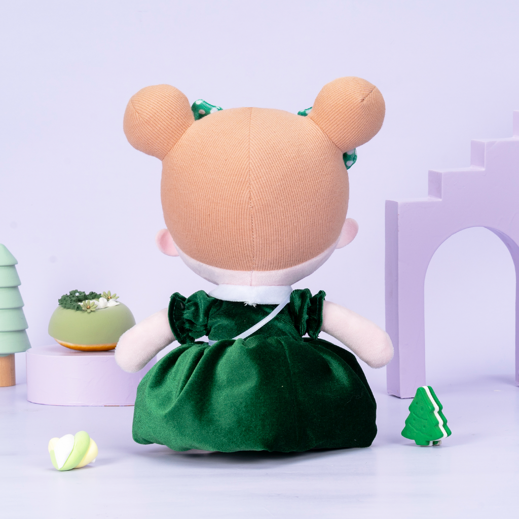 Personnalisée Poupée en Peluche avec Cils Arc-en-ciel en Robe Vert