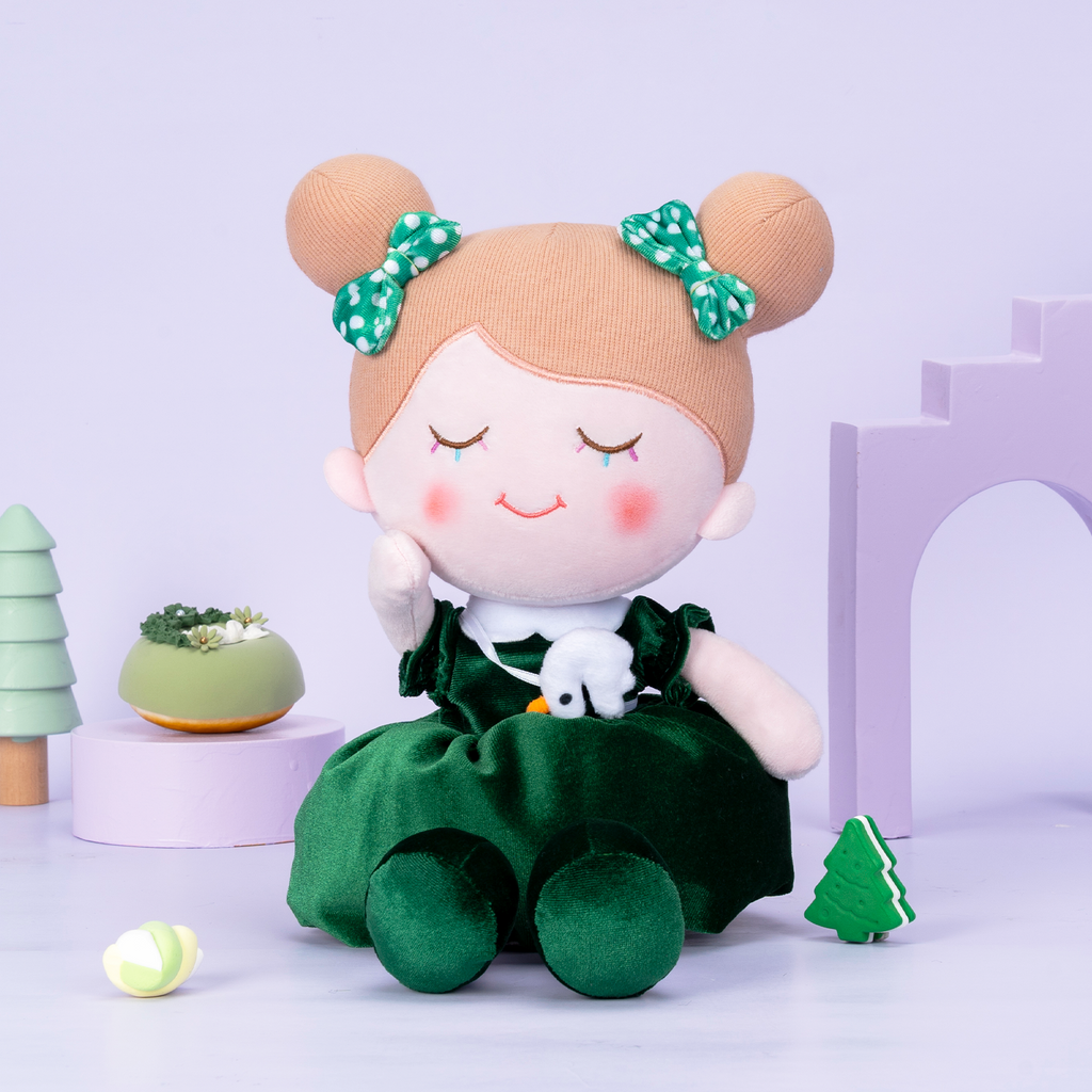 Personnalisée Poupée en Peluche avec Cils Arc-en-ciel en Robe Vert