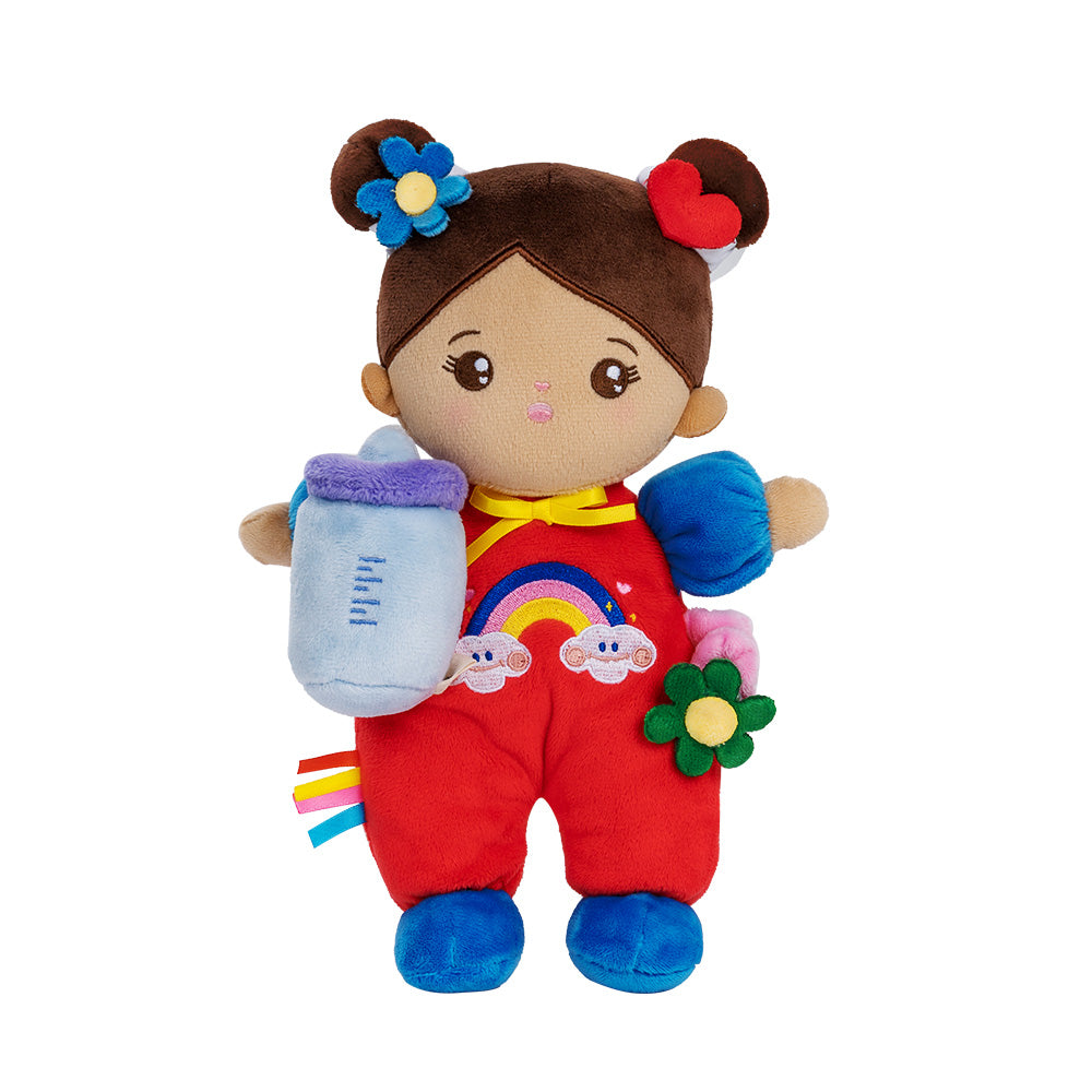 Mini Personnalisée Poupée en Peluche avec Yeux Ouverts dans Teint Brun& Ensemble-cadeau