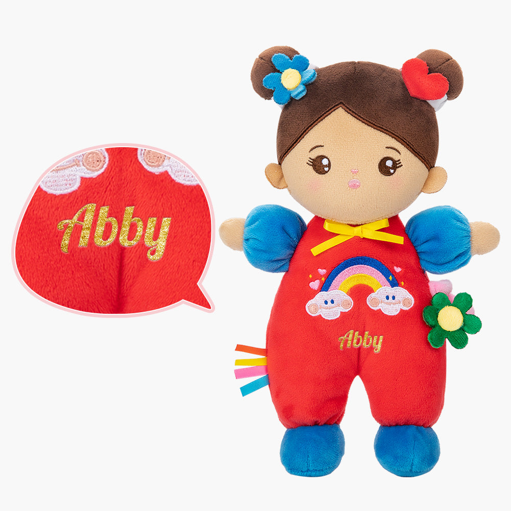 Mini Personnalisée Poupée en Peluche avec Yeux Ouverts dans Teint Brun& Ensemble-cadeau