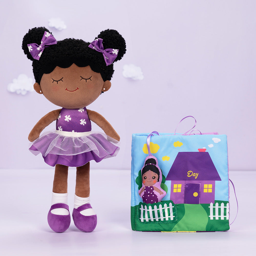 Teint Foncé Personnalisée Poupée en Peluche en Robe Violette