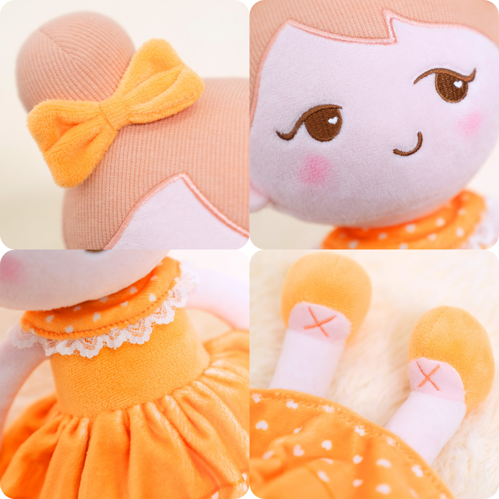 Personnalisée Poupée en Peluche avec Expression Coquine en Robe Orange