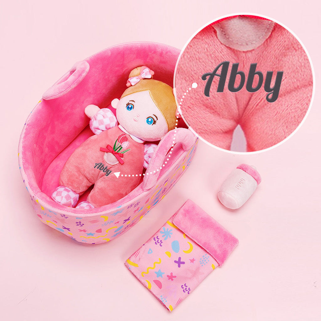 Poupée en peluche personnalisée (27 cm) et coffret cadeau en option