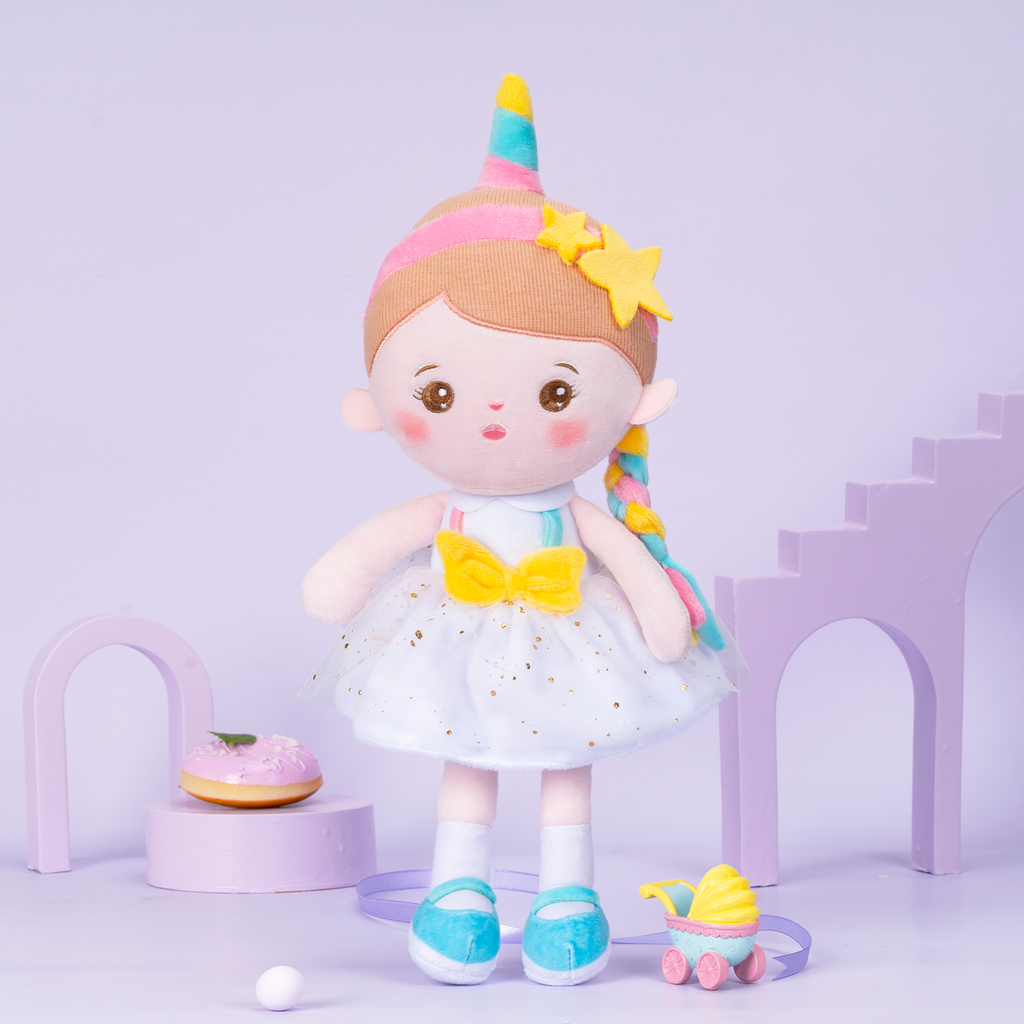 Personnalisée Poupée en Peluche avec Yeux Ouverts en Costume de Licorne