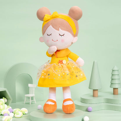 Personnalisée Poupée en Peluche avec Cils Arc-en-ciel en Robe Jaune