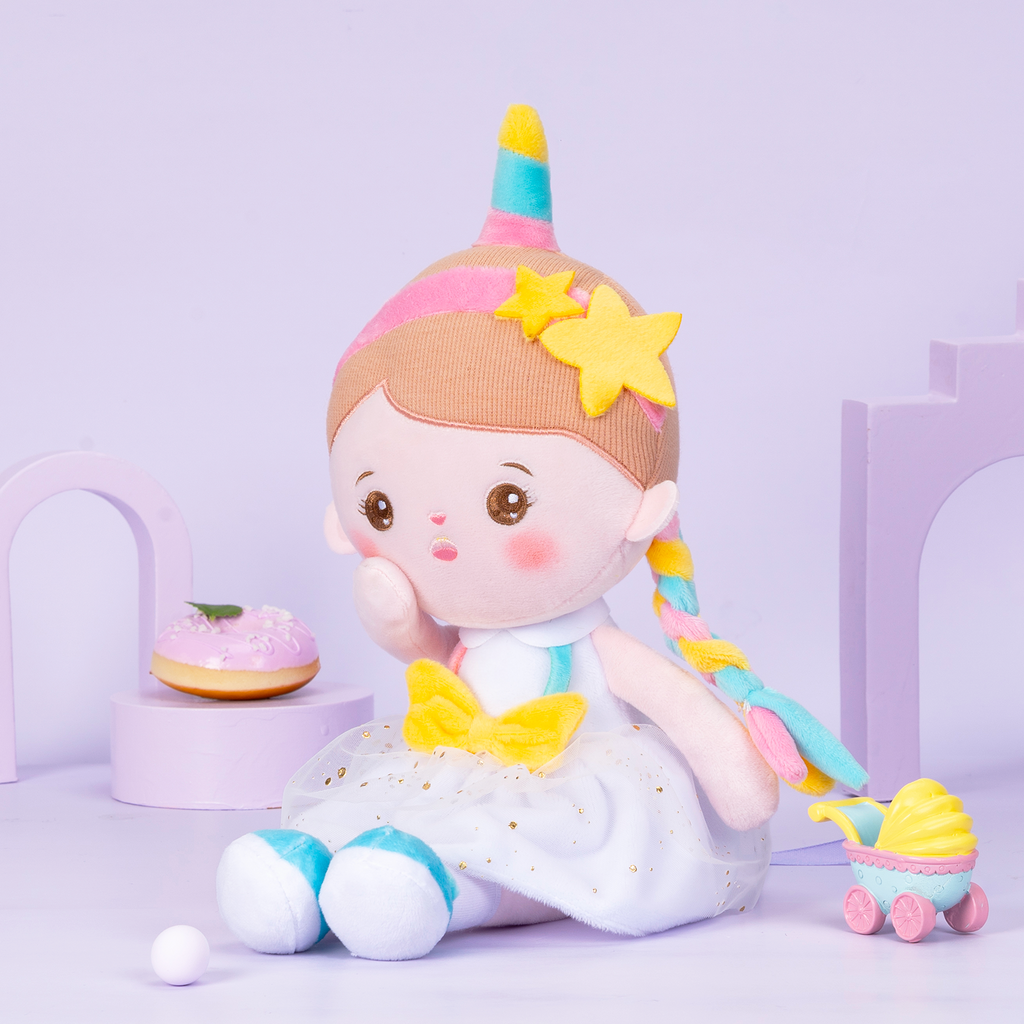 Personnalisée Poupée en Peluche avec Yeux Ouverts en Costume de Licorne