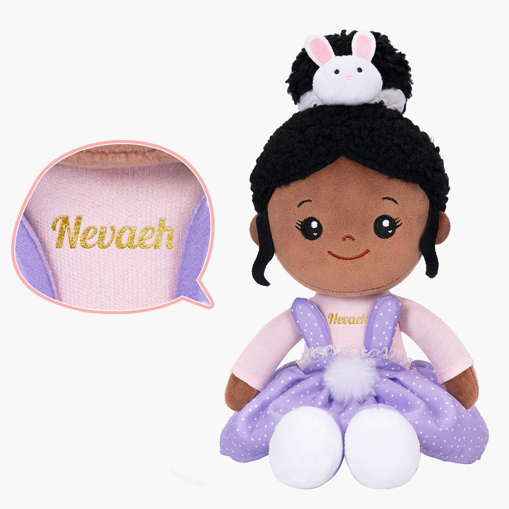 Teint Foncé Personnalisée Poupée en Peluche en Costume de Lapin Violet