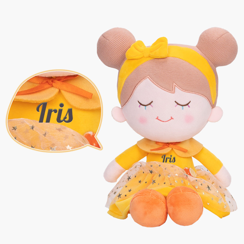 Personnalisée Poupée en Peluche avec Cils Arc-en-ciel en Robe Jaune