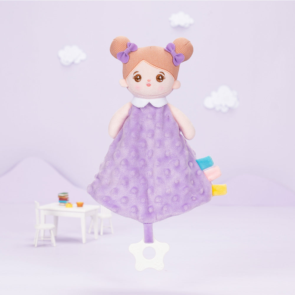 Serviette en Peluche Douce Violet avec Anneau de Dentition pour Bébé