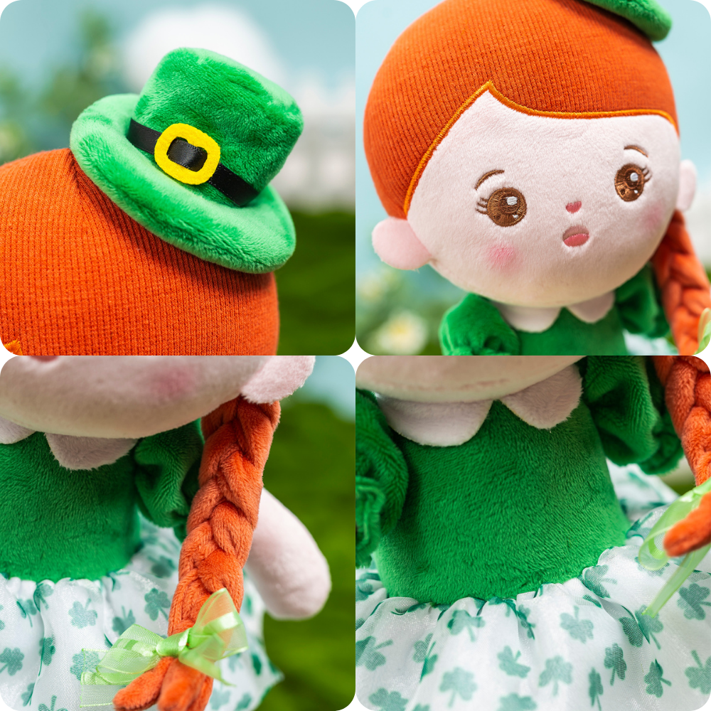 Personnalisée Poupée en Peluche avec Yeux Ouverts en Costume de Trèfle