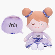 Charger l&#39;image dans la galerie, Personnalisée Poupée en Peluche avec Cils Arc-en-ciel en Robe Violet Clair