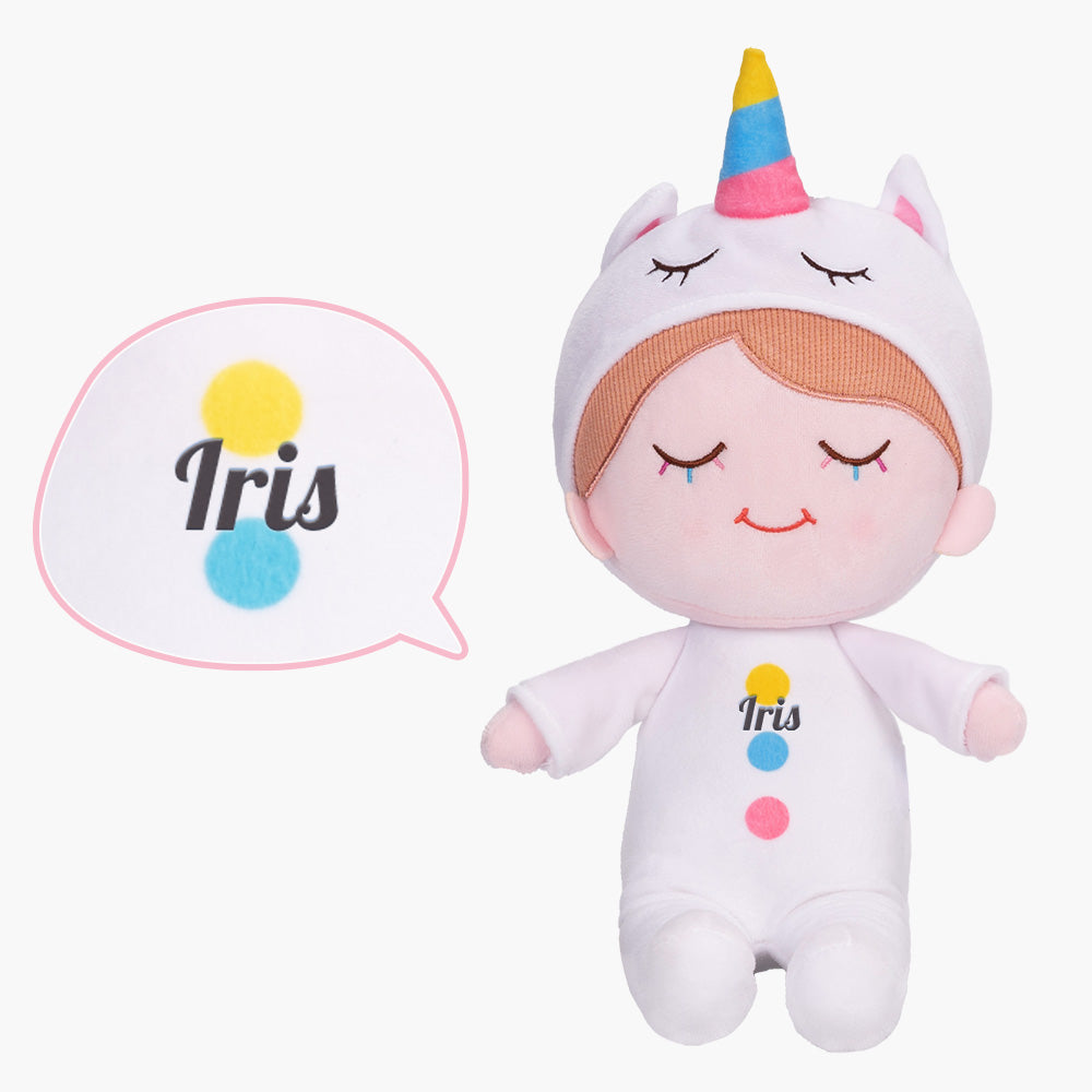 Personnalisée Poupée en Peluche avec Cils Arc-en-ciel en Pyjama de Licorne