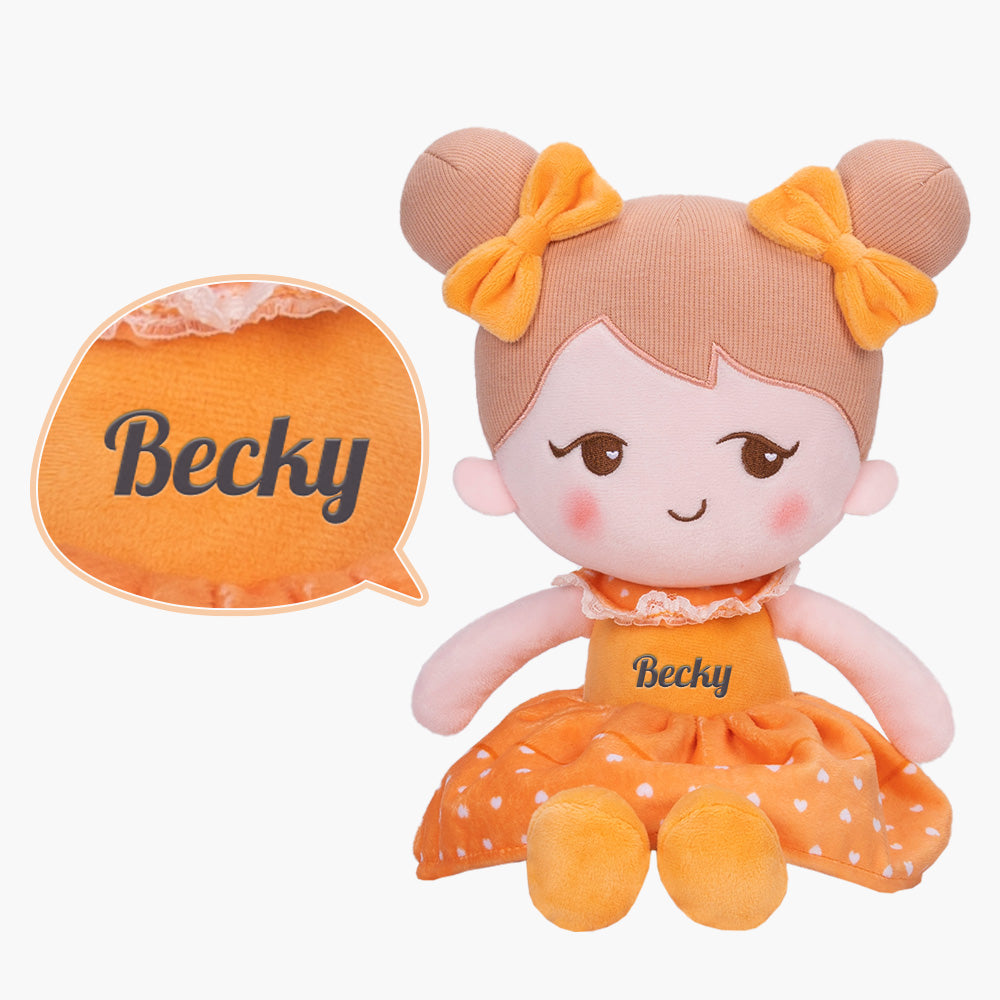 Personnalisée Poupée en Peluche avec Expression Coquine en Robe Orange