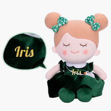 Charger l&#39;image dans la galerie, Personnalisée Poupée en Peluche avec Cils Arc-en-ciel en Robe Vert