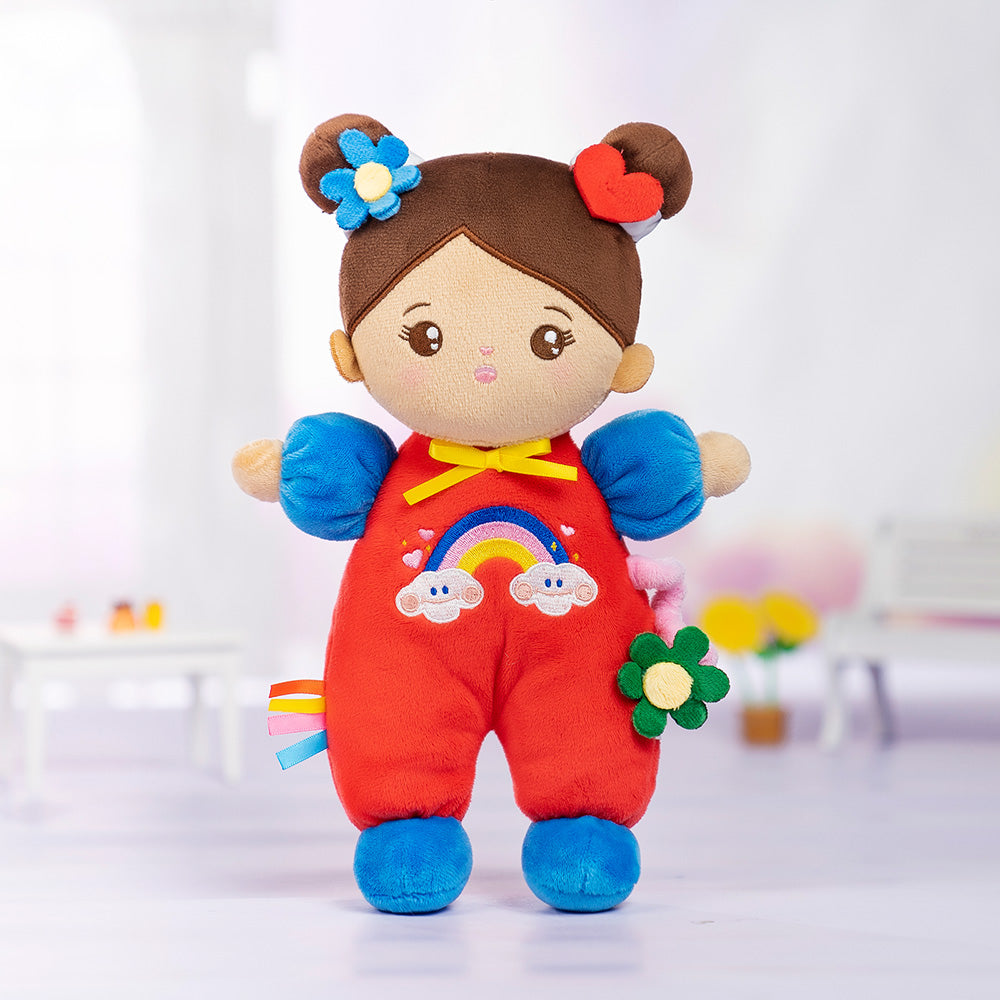 Mini Personnalisée Poupée en Peluche avec Yeux Ouverts dans Teint Brun& Ensemble-cadeau