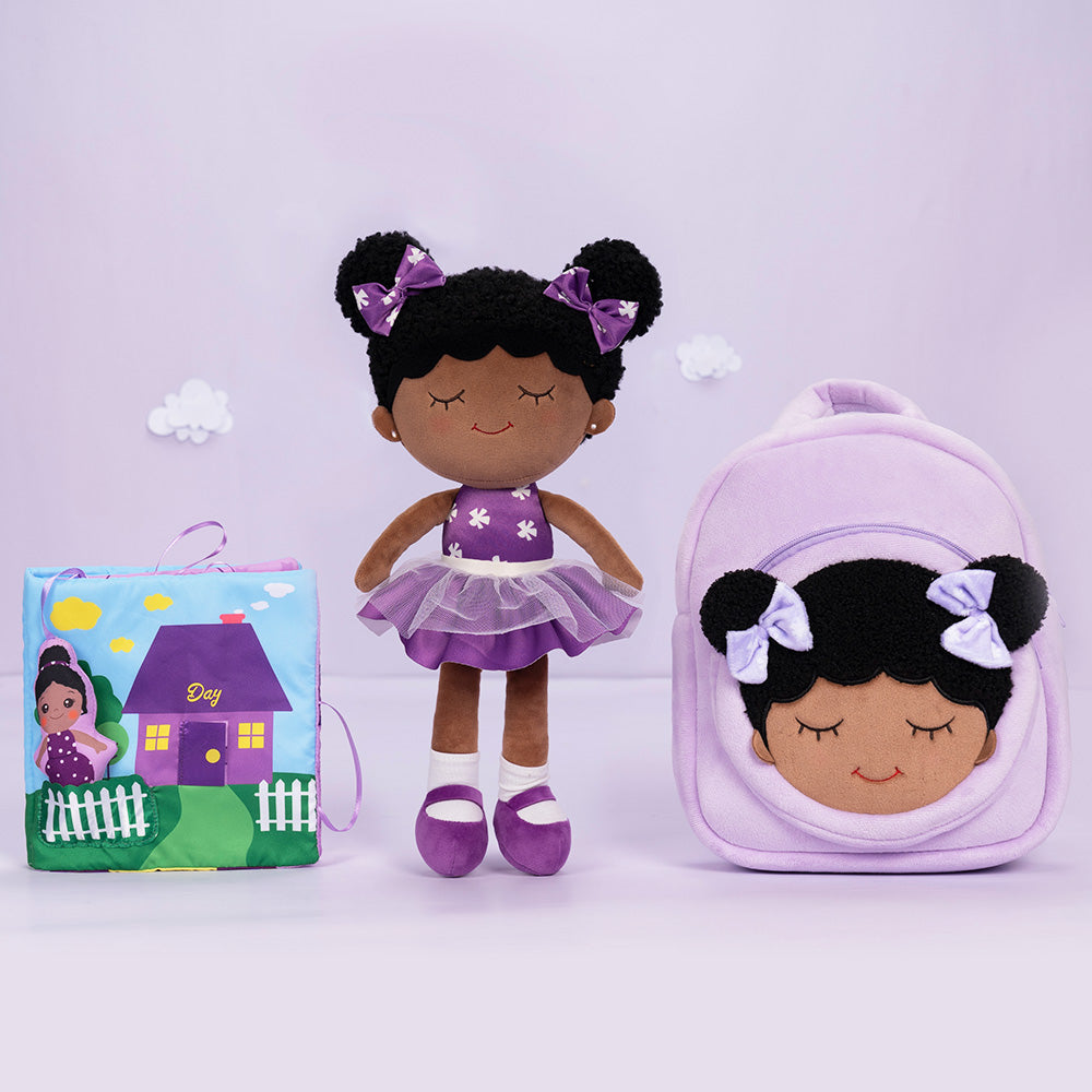 Teint Foncé Personnalisée Poupée en Peluche en Robe Violette