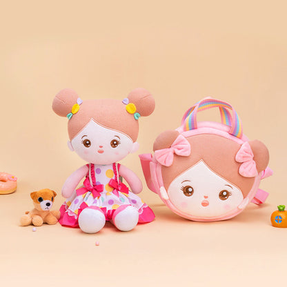 Poupée en Peluche Personnalisée avec Robe à Nœud Rose（Le Forfait est Plus Favorable）