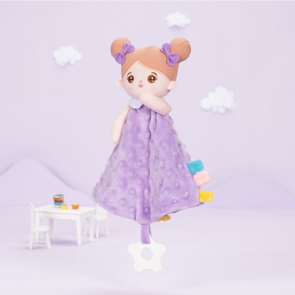 Serviette en Peluche Douce Violet avec Anneau de Dentition pour Bébé