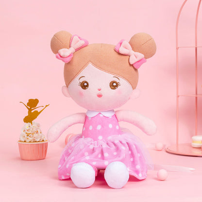 Personnalisée Poupée en Peluche avec Yeux Ouverts en Robe à Pois Roses-1