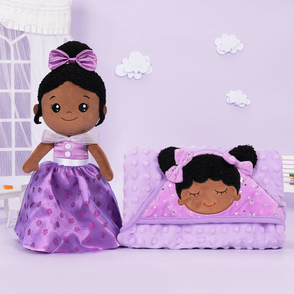 Teint Foncé Personnalisée Poupée en Peluche en Robe Longue Violette