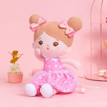 Charger l&#39;image dans la galerie, Personnalisée Poupée en Peluche avec Yeux Ouverts en Robe à Pois Roses