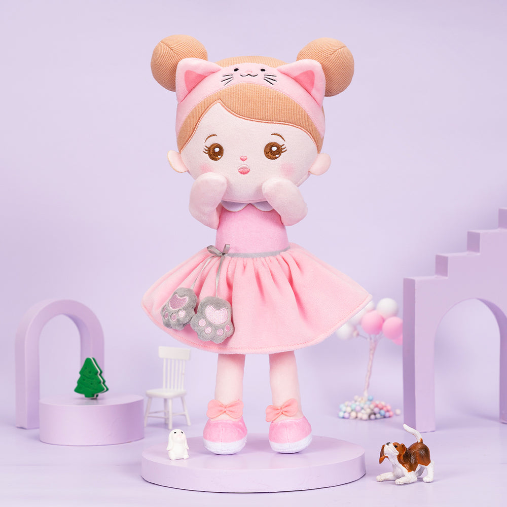 Personnalisée Poupée en Peluche avec Yeux Ouverts de Chat Rose