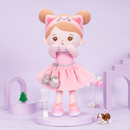 Personnalisée Poupée en Peluche avec Yeux Ouverts de Chat Rose