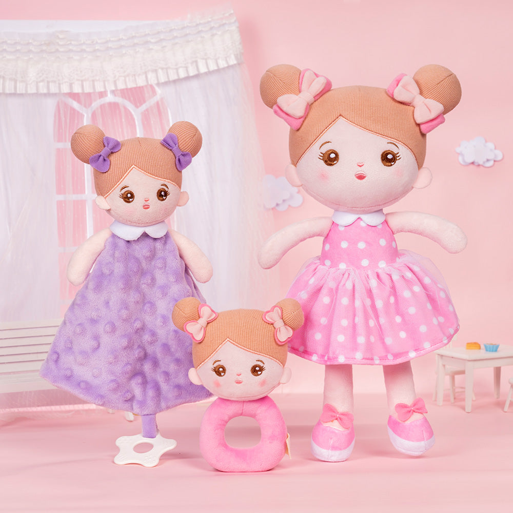 Abby Personnalisée Poupée en Peluche en Robe Rose à Pois Blancs