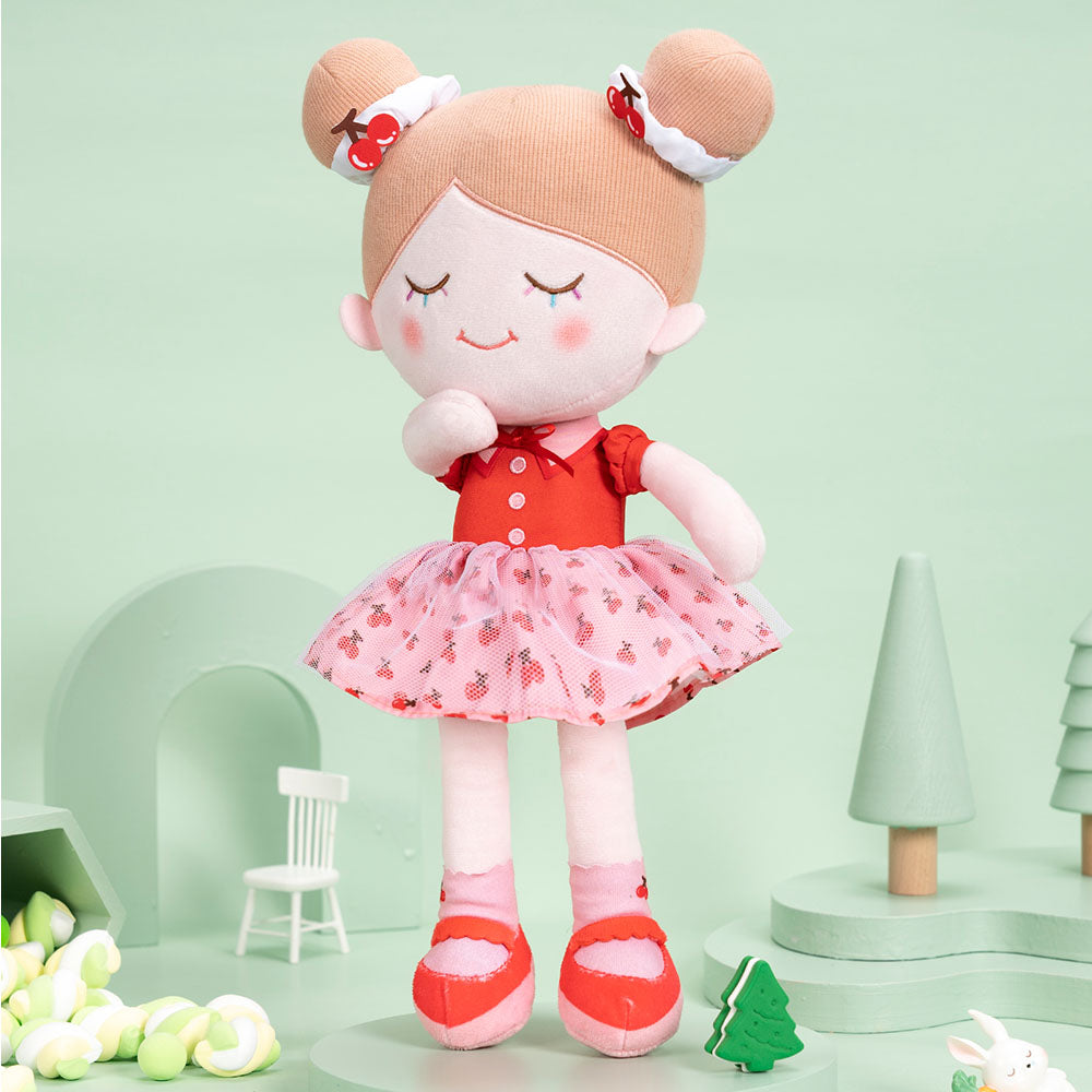 Personnalisée Poupée en Peluche avec Cils Arc-en-ciel en Costume de Cerise