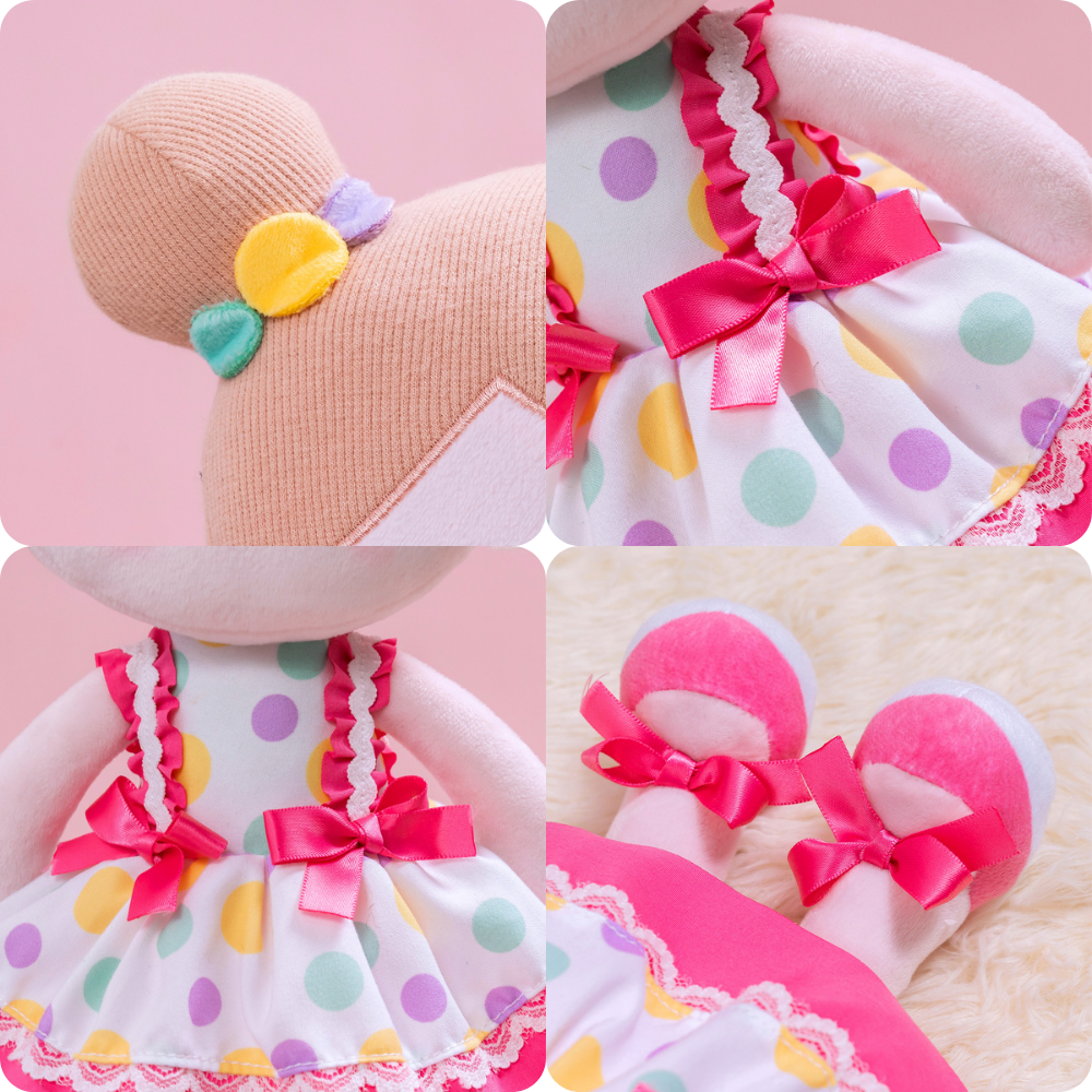 Poupée en Peluche Personnalisée avec Robe à Nœud Rose（Le Forfait est Plus Favorable）