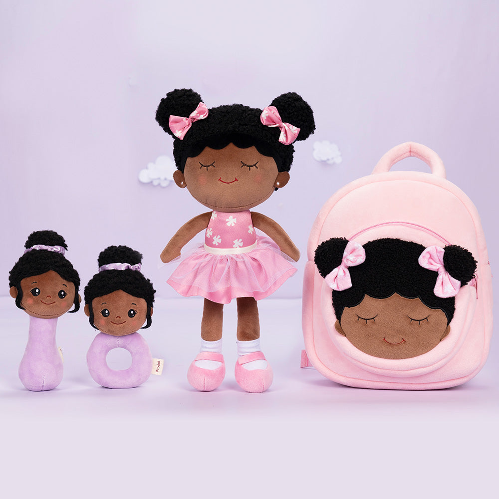 Teint Foncé Personnalisée Poupée en Peluche en Robe Rose