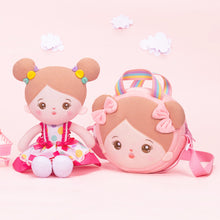 Charger l&#39;image dans la galerie, Personnalisée Poupée en Peluche avec Yeux Ouverts en Robe Noeud Rose