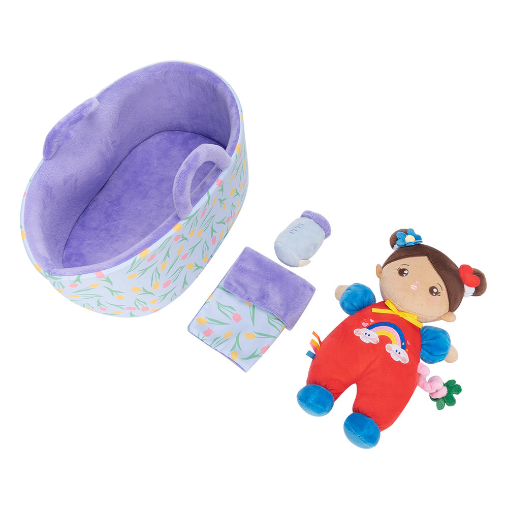 Mini Personnalisée Poupée en Peluche avec Yeux Ouverts dans Teint Brun& Ensemble-cadeau