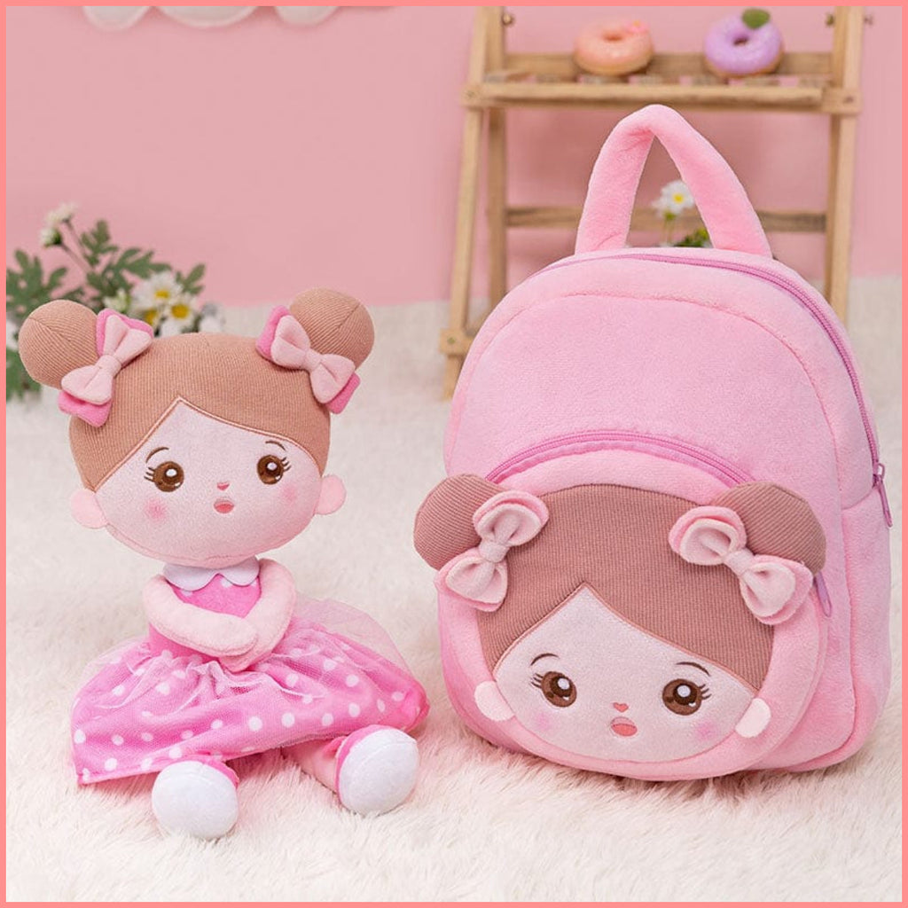 Personnalisée Poupée en Peluche en Robe à Pois Roses （Le Forfait est Plus Favorable）