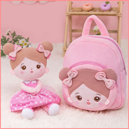 Personnalisée Poupée en Peluche en Robe à Pois Roses （Le Forfait est Plus Favorable）